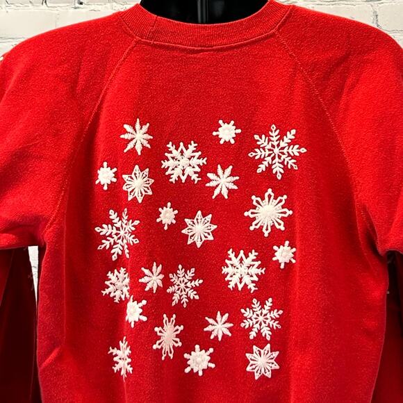 Vintage 80s Let It Snow Christmas Sweatshirt Sweater USA Made Red Mens M Medium - Picture 6 of 8